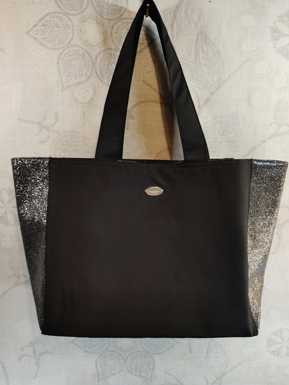 Coach Black Tote with Silver Glitter Side Panels